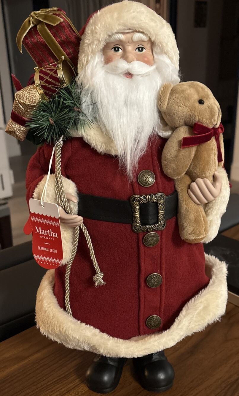 NWT Martha Stewart Santa Claus Teddy Bear & Sack of Gifts Christmas Figure 18”